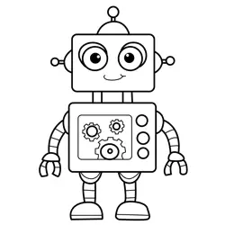 Friendly Little Machine with Gears Free Coloring Page for Kids