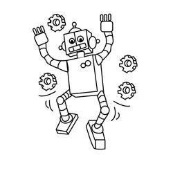 Playful Robot Fitness Fun Free Coloring Page for Kids