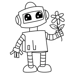Friendly Robot Holding Flower Free Coloring Page for Kids