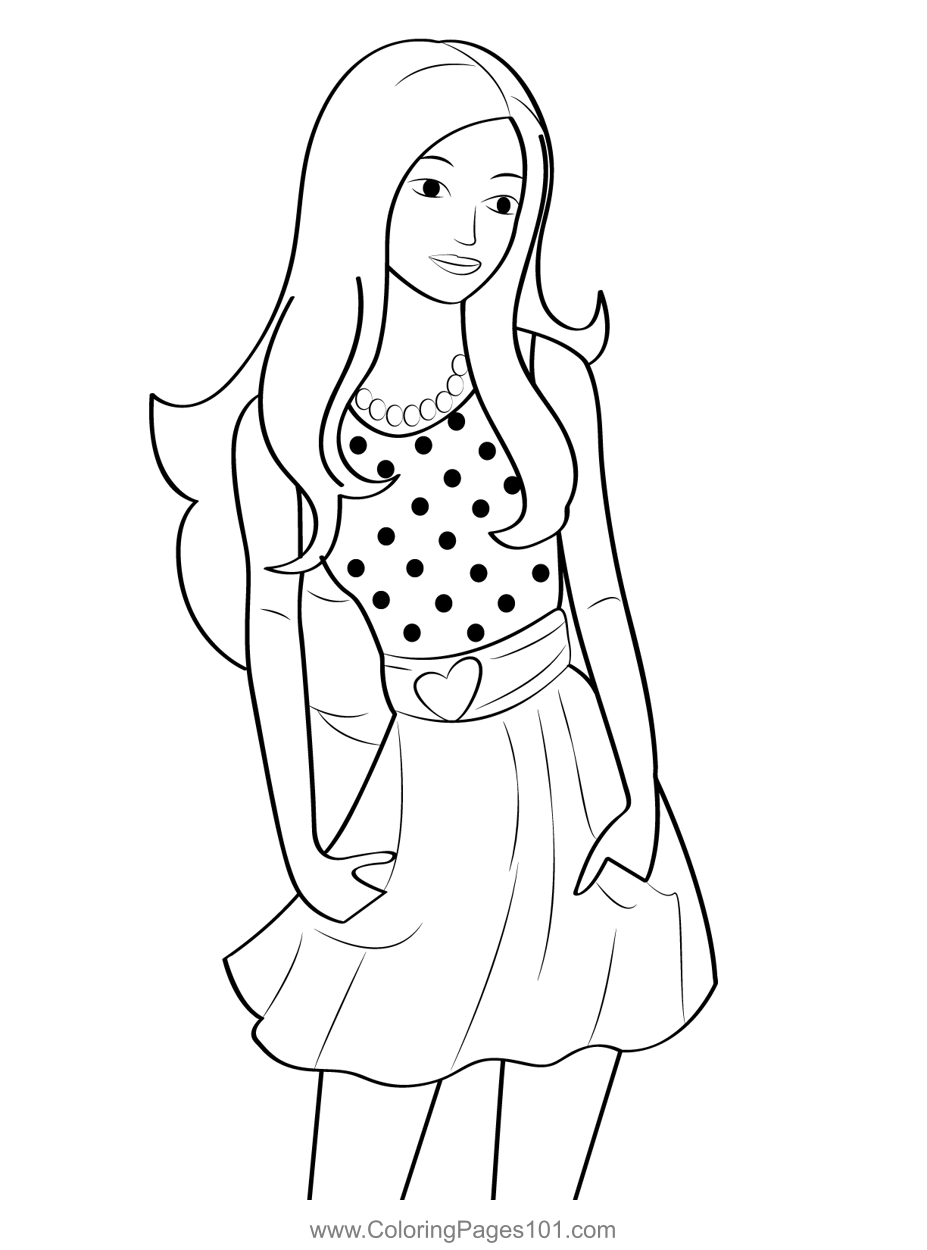 Barbie Wear Beautiful Dress Coloring Page for Kids - Free Barbie ...