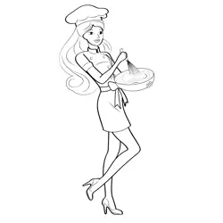 Cooking Barbie Free Coloring Page for Kids