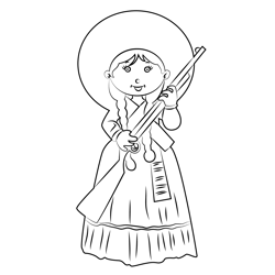 Doll With Gun Free Coloring Page for Kids