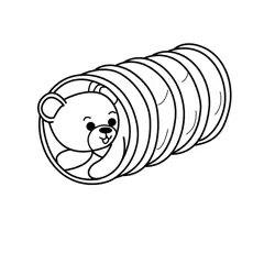 Happy Teddy Bear in Tunnel Free Coloring Page for Kids