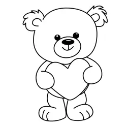 Cute Teddy Bear Holding Heart Free Coloring Page for Kids