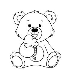 Happy Teddy Bear with Ice Cream Free Coloring Page for Kids