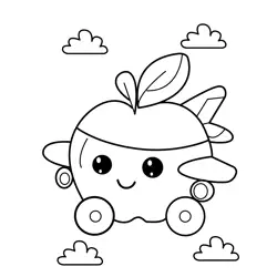 Cute Apple Airplane Journey Free Coloring Page for Kids