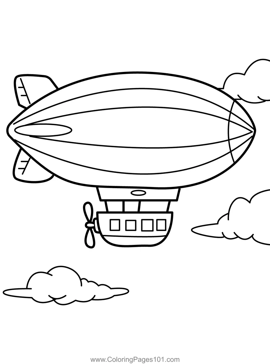 Tiny Airship Floating In Sky Coloring Page For Kids Free Air 