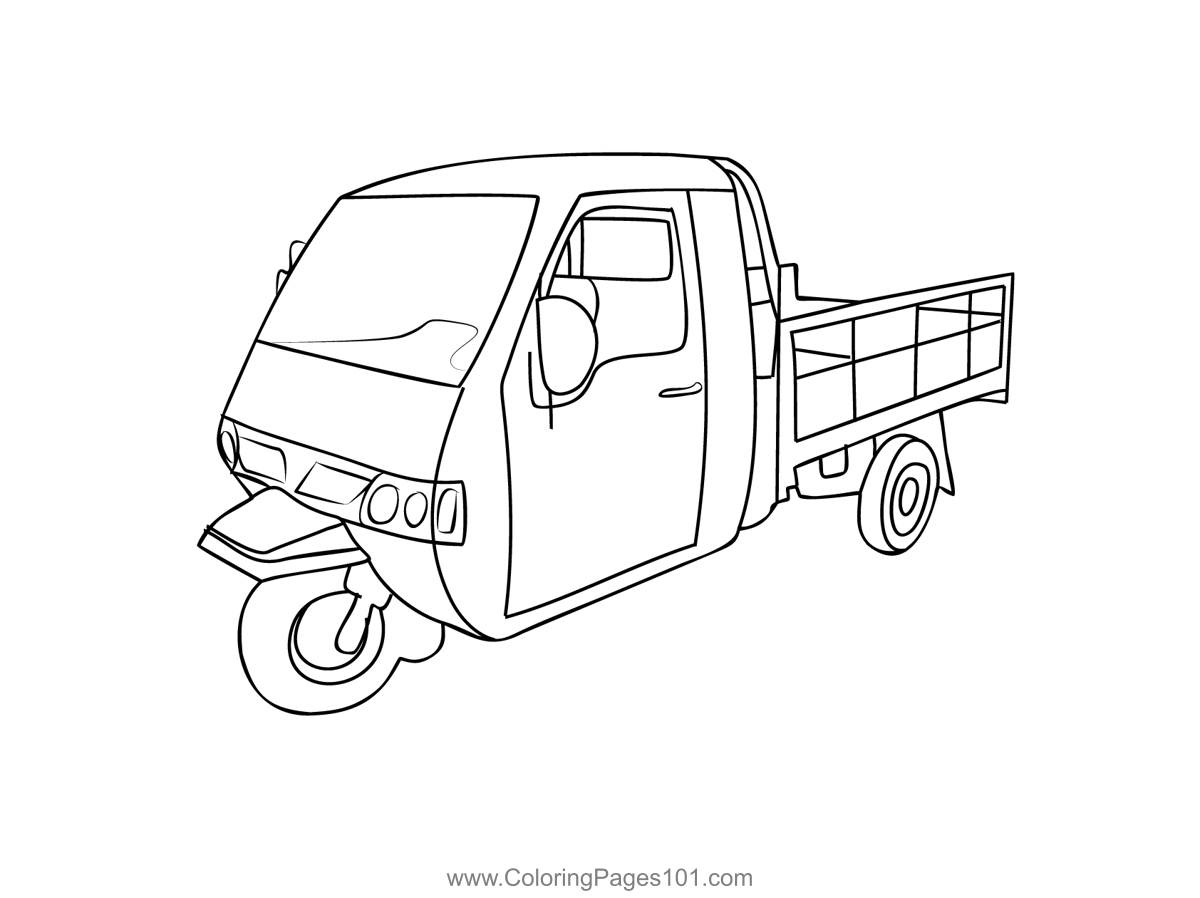 3 Wheel Cargo Motor Tricycle Coloring - 3 Wheel Cargo Motor Tricycle 