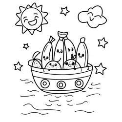 Fruity Friends Sailing Free Coloring Page for Kids
