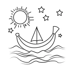Banana Boat Sailing Adventure Free Coloring Page for Kids