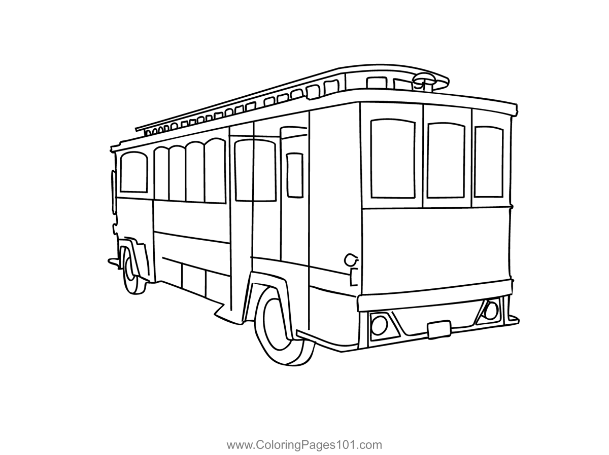 Cable Car On Wheels Coloring Page for Kids - Free Cable Cars Printable