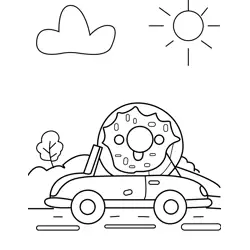 Sweet Ride with a Donut Driver Free Coloring Page for Kids