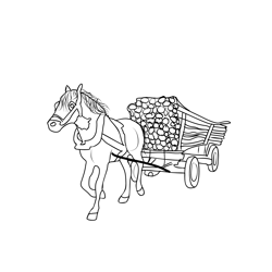 Horse With A Cart Loaded Woodens Free Coloring Page for Kids