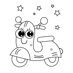 Happy Scooter Under Stars Free Coloring Page for Kids