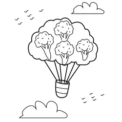 Broccoli Hot Air Balloon Free Coloring Page for Kids