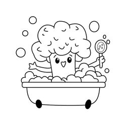 Smiling Broccoli Bubble Bath Free Coloring Page for Kids