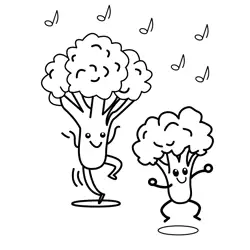 Happy Broccolis Dancing Merrily Free Coloring Page for Kids