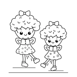 Cute Dancing Broccoli Friends Free Coloring Page for Kids