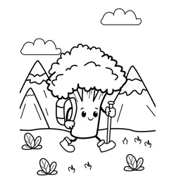 Broccoli's Mountain Hiking Adventure Free Coloring Page for Kids