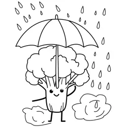 Happy Broccoli Under Umbrella Free Coloring Page for Kids