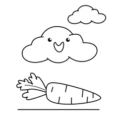 Happy Cloud and Carrot Free Coloring Page for Kids