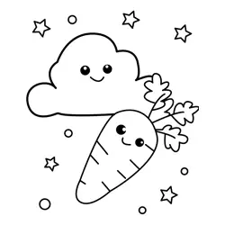 Smiling Cloud and Carrot Free Coloring Page for Kids