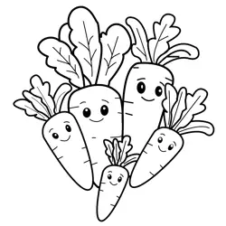 Cute Happy Carrot Family Free Coloring Page for Kids