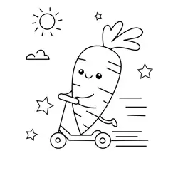 Happy Carrot Rides Scooter Free Coloring Page for Kids