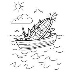 Happy Corn Cob Sailing Free Coloring Page for Kids