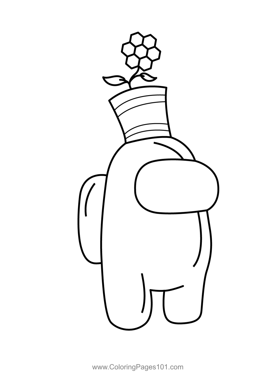 Flowerpot Among Us Coloring Page for Kids - Free Among Us Printable