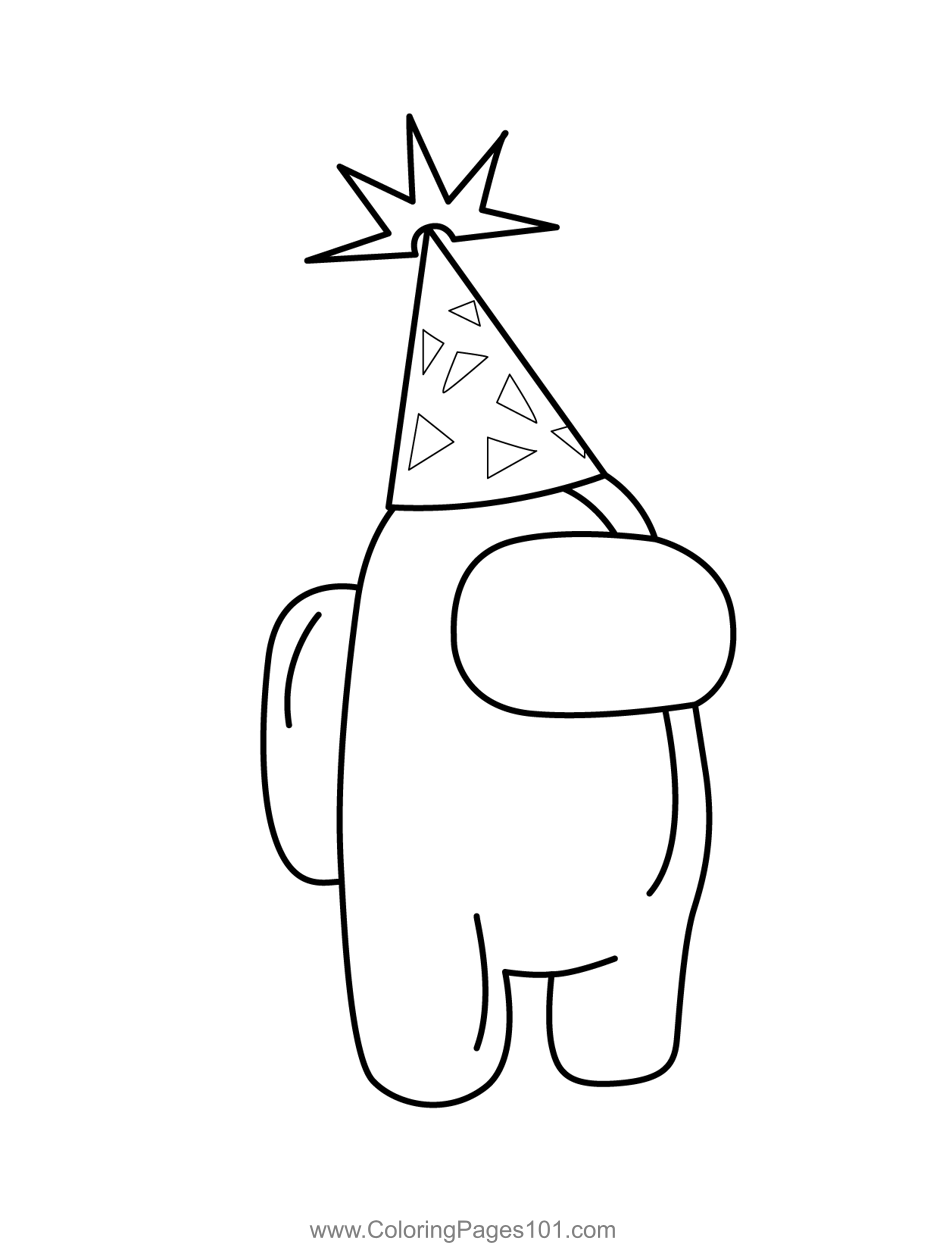 Party Hat Among Us Coloring Page for Kids   Free Among Us ...