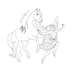 Jumping Horse And Flying Fairy Free Coloring Page for Kids