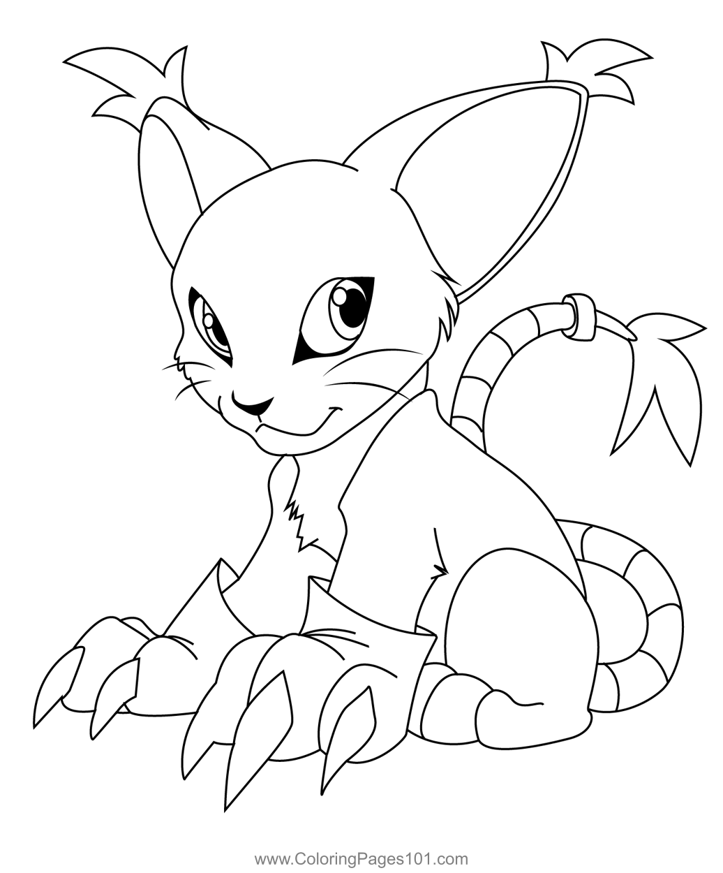 Sitting Gatomon Coloring Page for Kids - Free Digimon Printable