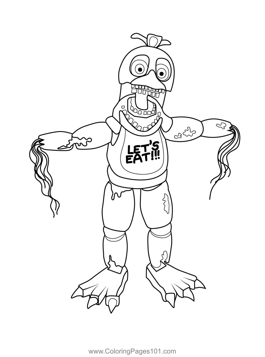 Withered Chica FNAF Coloring Page.