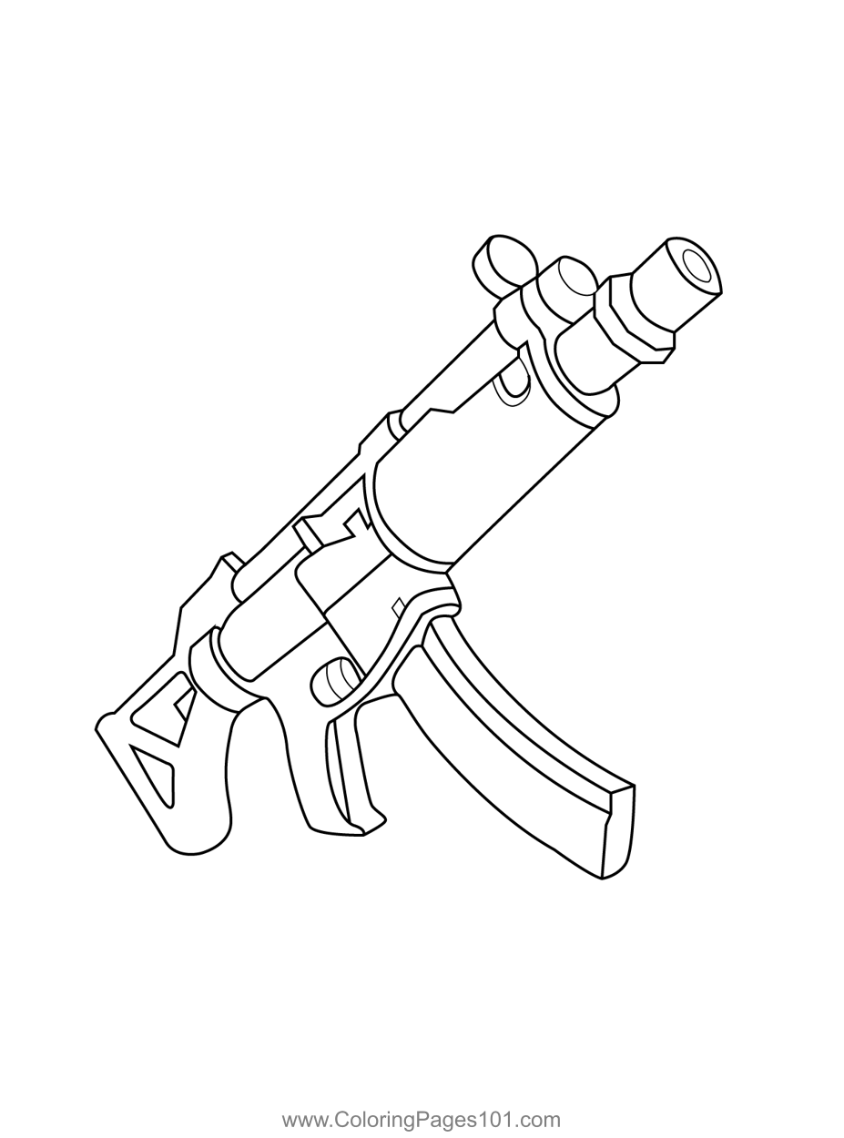 Submachine Gun Fortnite Coloring Page for Kids - Free Fortnite