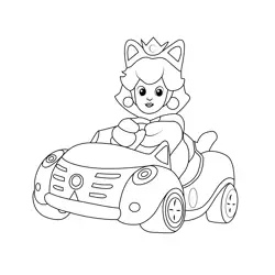 Cat Cruiser with Cat Peach Mario Kart Free Coloring Page for Kids