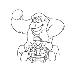 Donkey Kong Jr Mario Kart Free Coloring Page for Kids