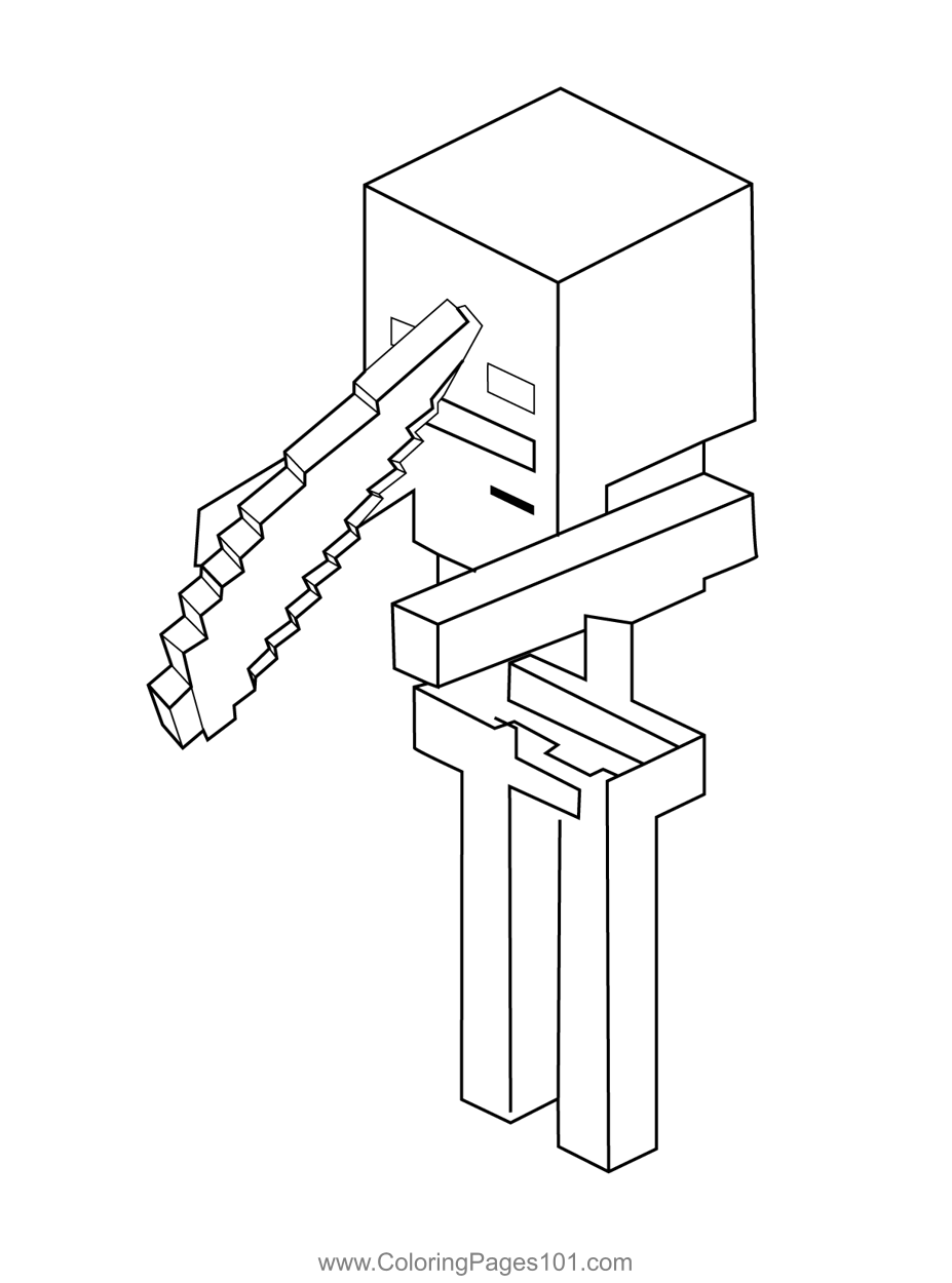 Skeleton Minecraft Coloring Page.