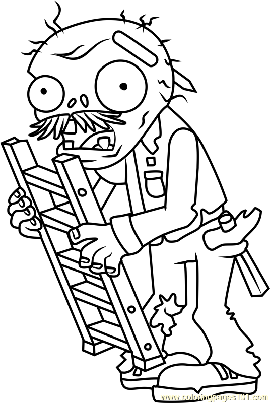 Ladder Zombie Coloring Page for Kids - Free Plants vs. Zombies