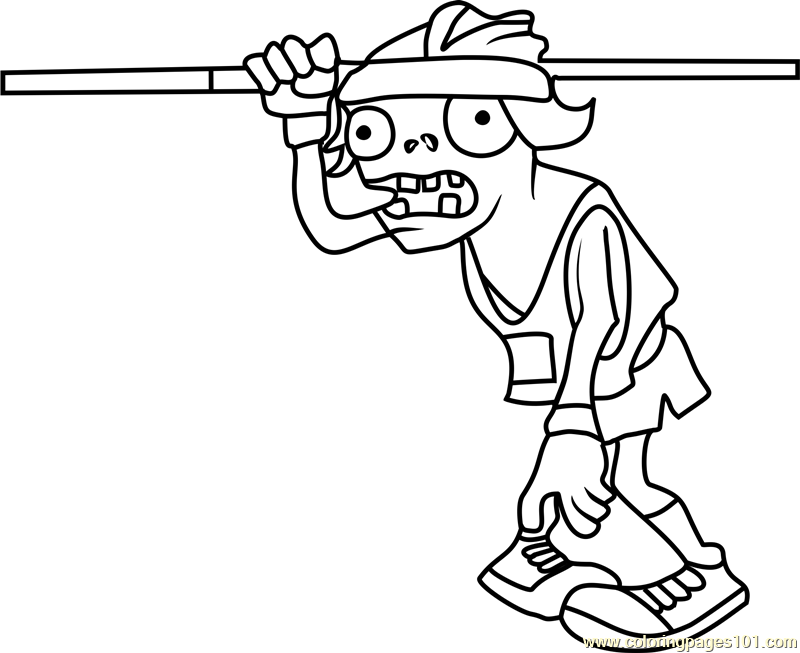 Pole Vaulting Zombie Coloring Page for Kids - Free Plants vs. Zombies