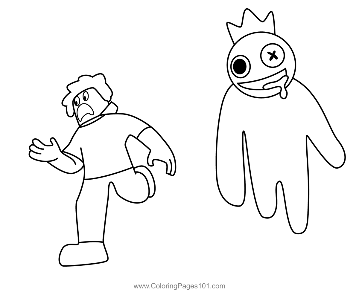 Blue Running with Knife Rainbow Friends Roblox Coloring Page in 2023