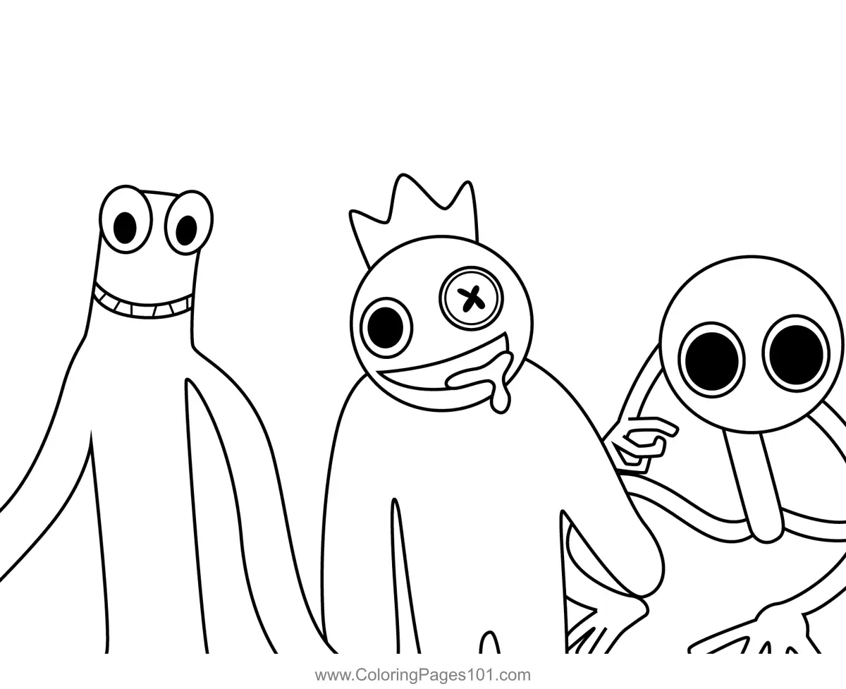 Green, Blue and Purple Rainbow Friends Roblox Coloring Page for Kids