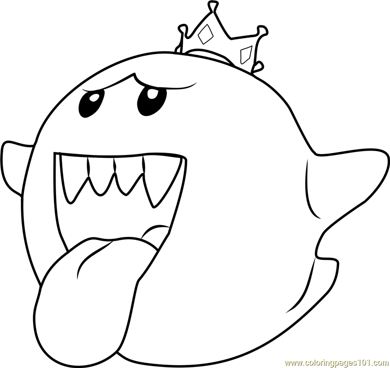 King Boo Coloring Page for Kids - Free Super Mario Printable Coloring